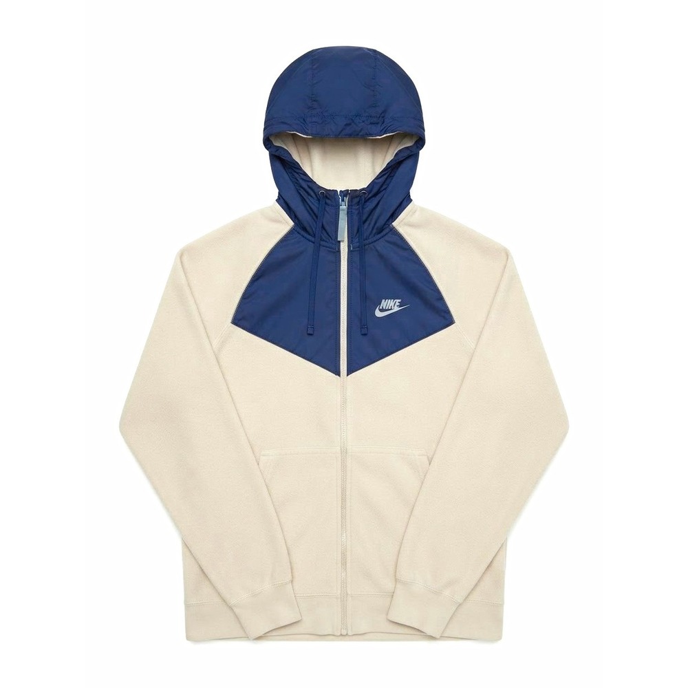 Nike Colorblock Fleece Full Zip Hoodie Beige/Blue Mens S Pockets 929114-034